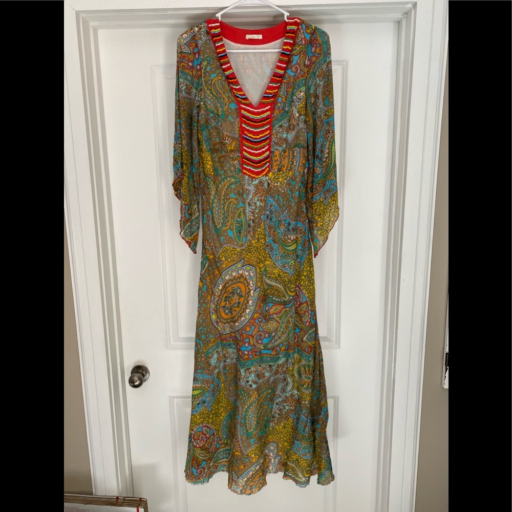 Women’s TAKA Long Dress Paisley Print With Gorgeous Beading At Chest Size M